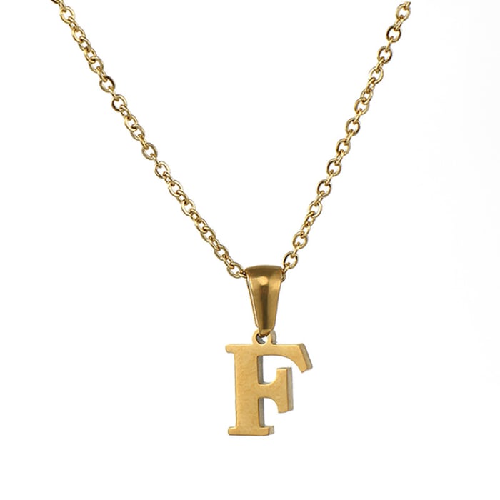 1 Piece Simple Series Simple Letter F Stainless Steel  Gold Color Women's Pendant Necklaces 